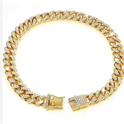 Luxury Diamond Dog Chain Collar Secure Alloy Pet Choker