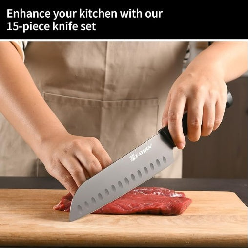 Black Titanium Stainless Steel Knife Block Set