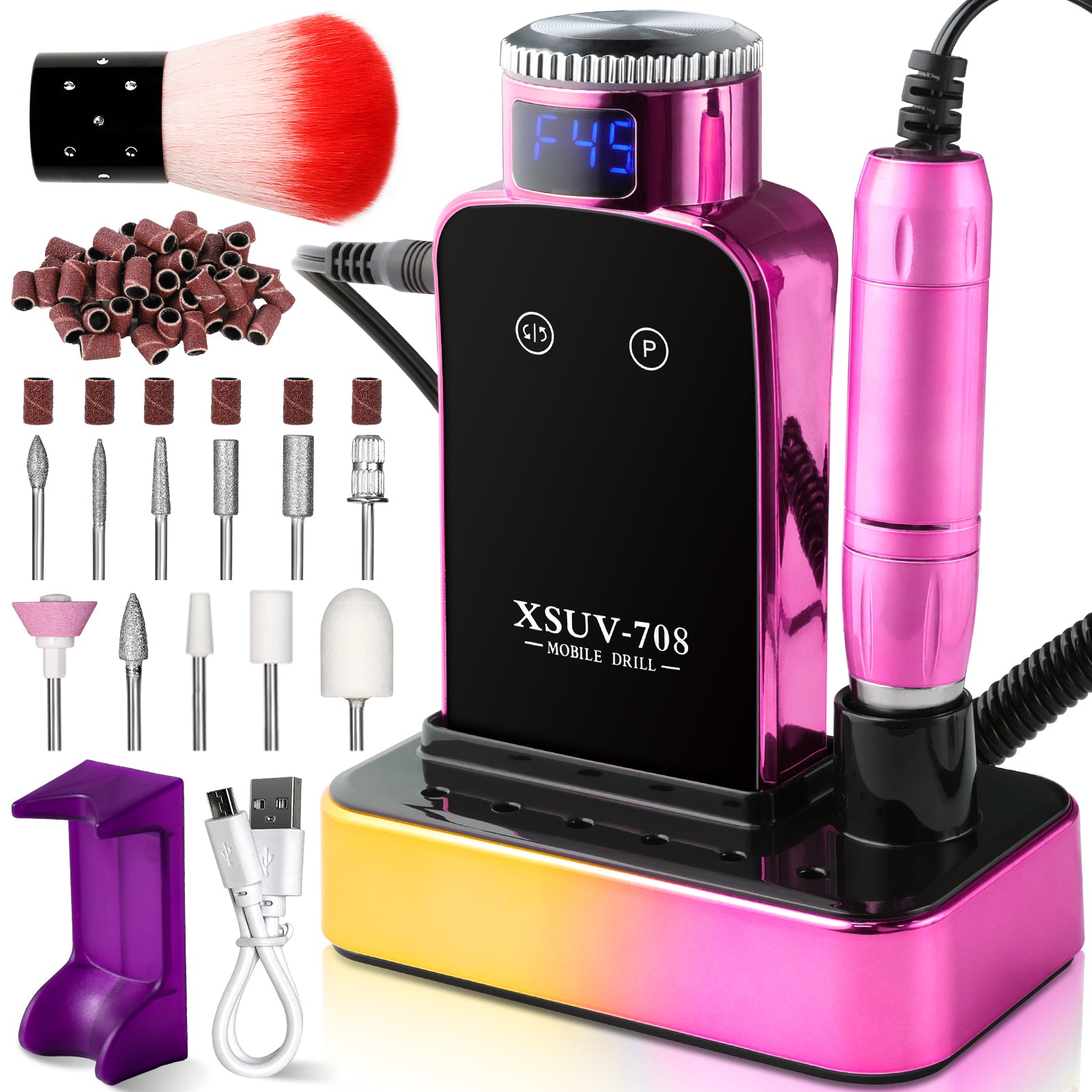 45000RPM Cordless Electric Nail Drill with 12 Bits and LCD Display