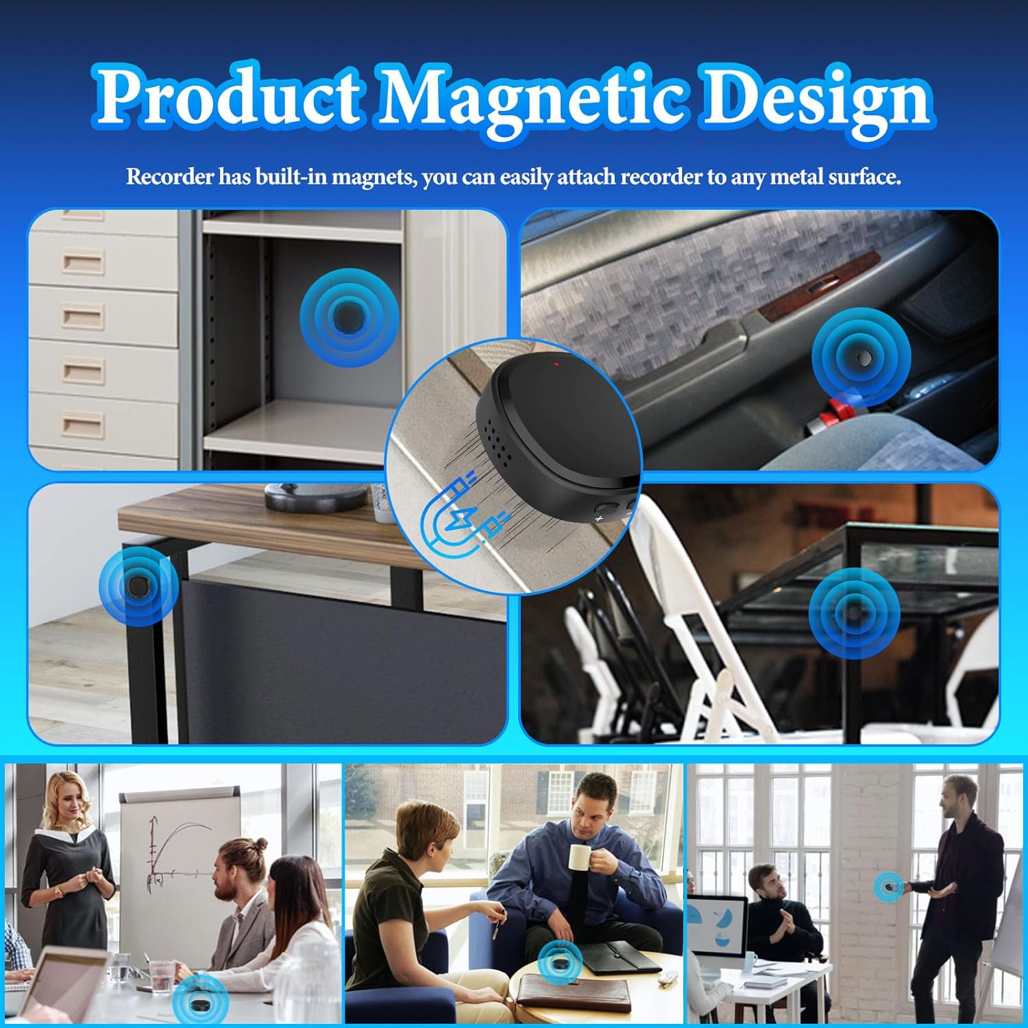 Magnetic Voice Recorder 64GB Voice Activated Recorder with Speaker