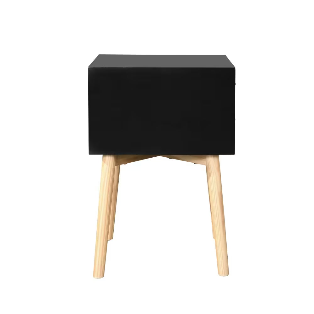 Modern Bedside Table with 2 Drawers & Solid Wood Legs Storage