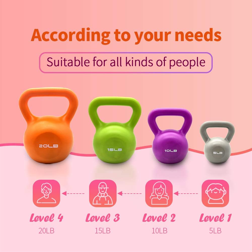 10lbs Kettlebell Weight Set Vinyl Coated for Women Home Workout with Wide Handle