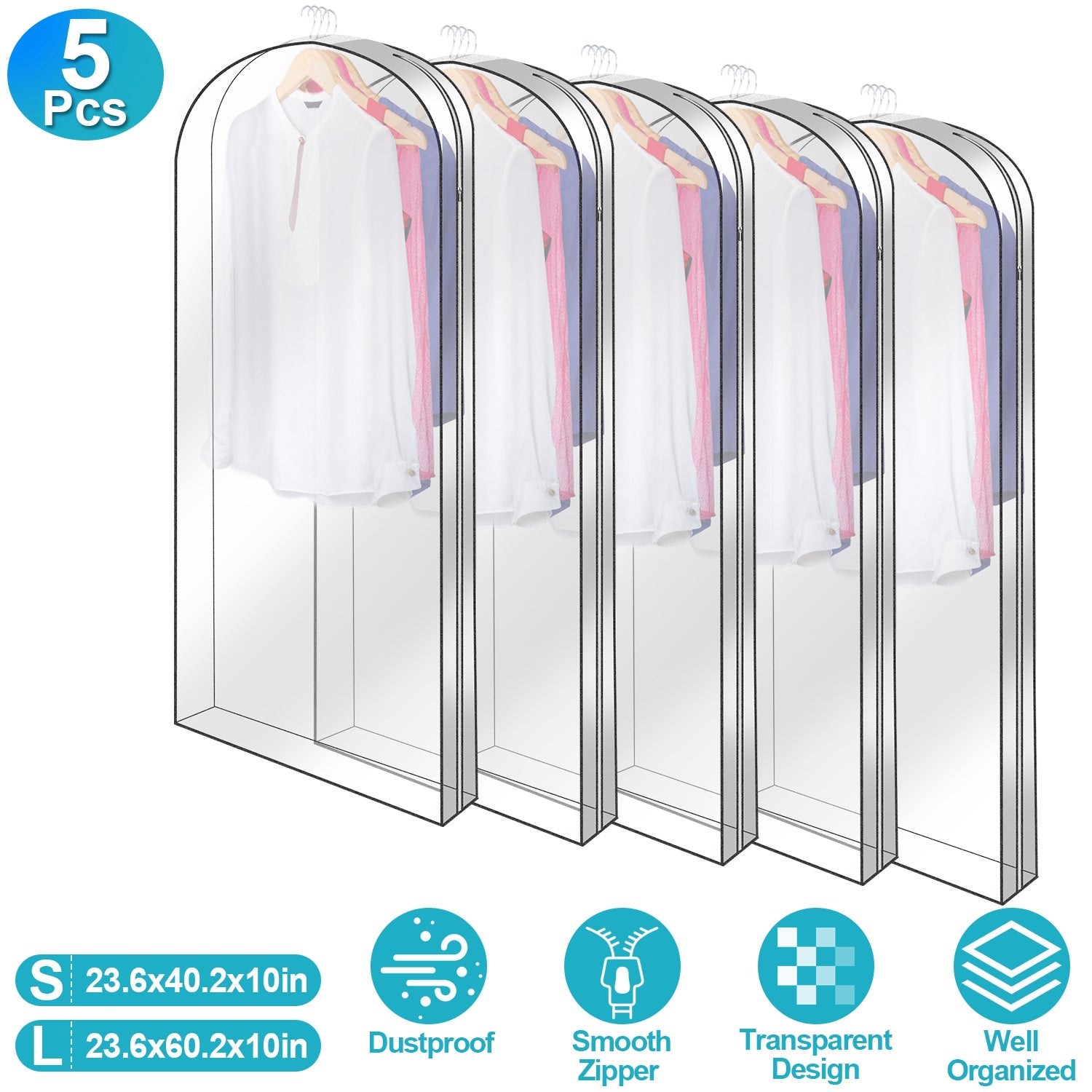 Premium Garment Bags Dustproof Waterproof Clothes Cover Set