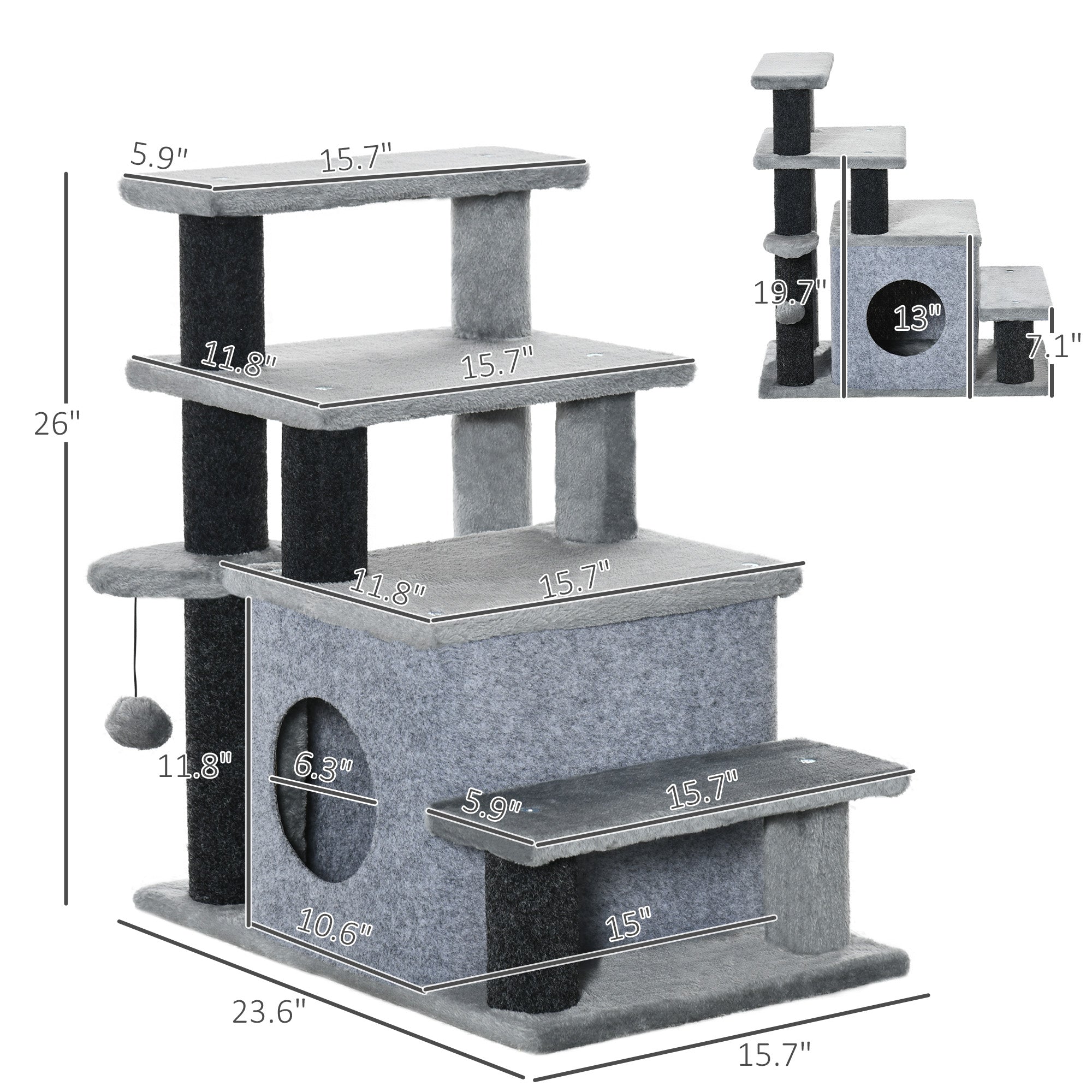 Adjustable Cat Stairs with Scratching Post & Condo – 3-Step/4-Step Pet Steps for Bed & Sofa