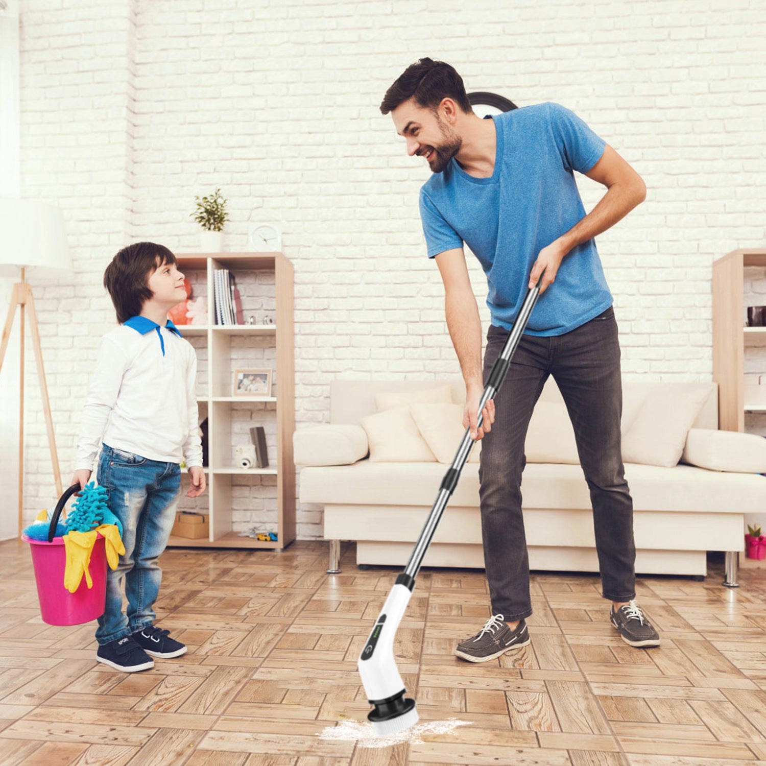 Electric Spin Scrubber Cordless Telescopic Cleaning Brush 8 Heads