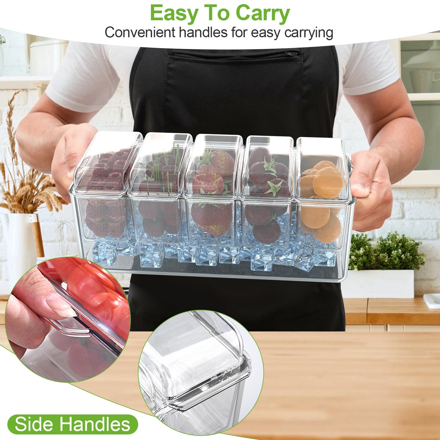 Ice Chilled Condiment Caddy Serving Tray with 5 Containers