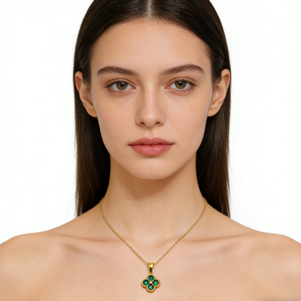 Lucky Four Leaf Clover Necklace 24K Gold Elegant Pendant