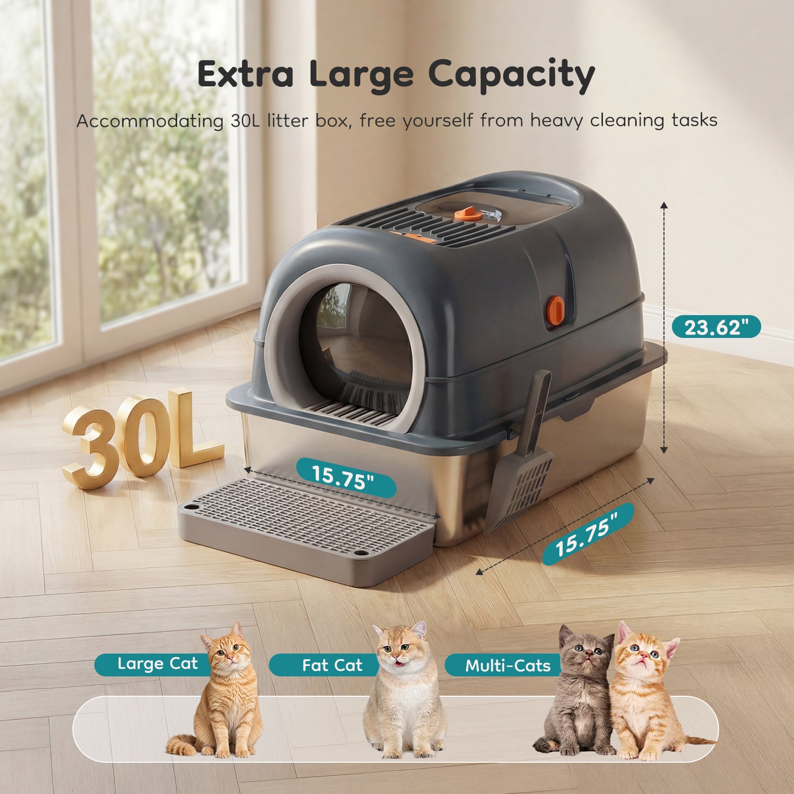 Double-Entry Convertible Cat Litter Box – Covered & Open Top Cat Toilet with Odor Control