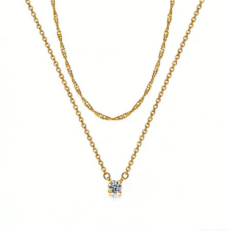 Luxury Solitaire Pendant Necklace 14K Gold Zircon Choker