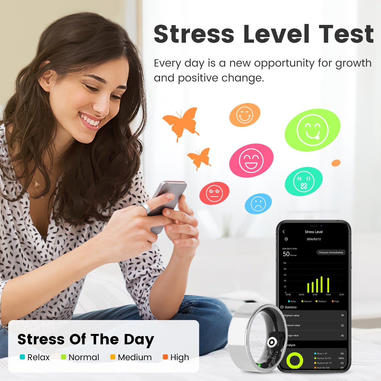 Smart Ring Health Tracker with Sleep, HRV & 7-Day Battery for iOS Android