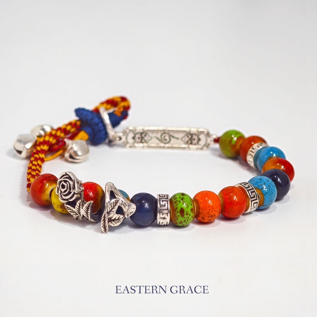 Handmade Stone Bracelet with Colorful Beads Adjustable String
