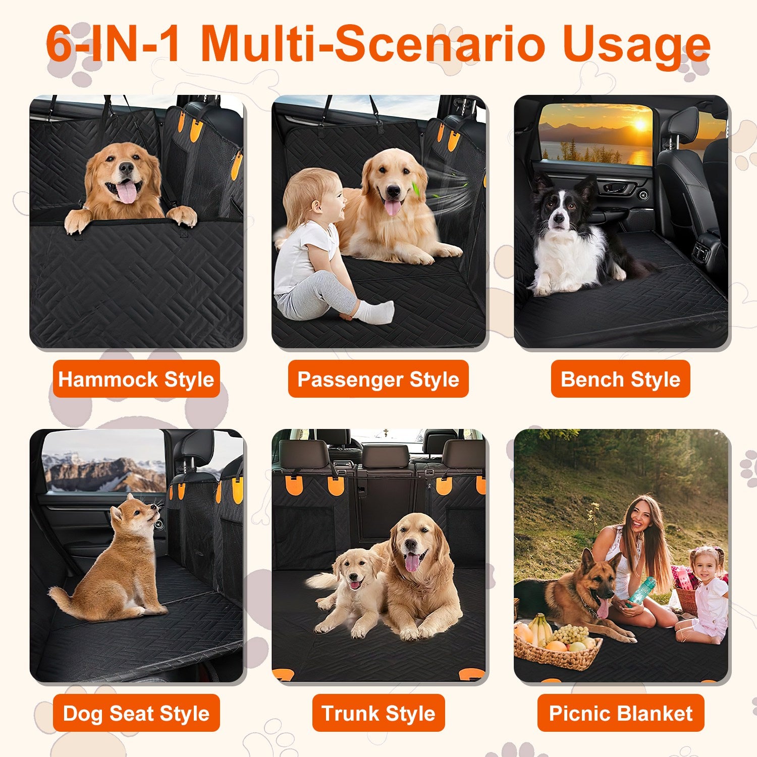 Waterproof Dog Car Seat Cover Hammock with Back Seat Extender