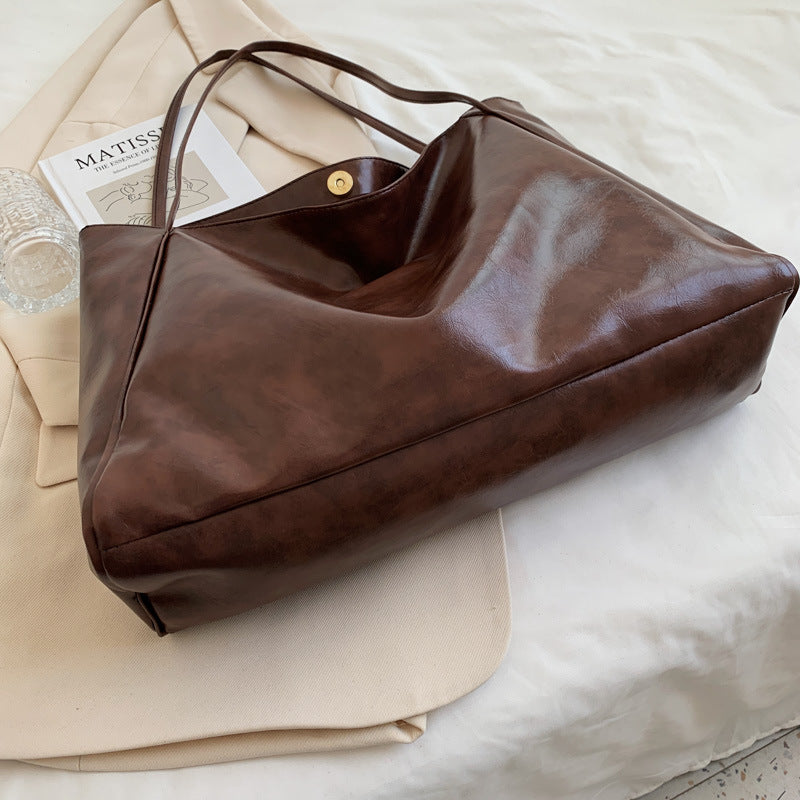 Retro Soft Leather Handbag Large Capacity Korean Style Shoulder Bag For Women