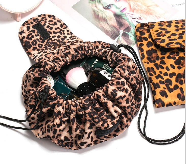 Animal Print Large Capacity Drawstring Cosmetic Storage Bag for Travel Use