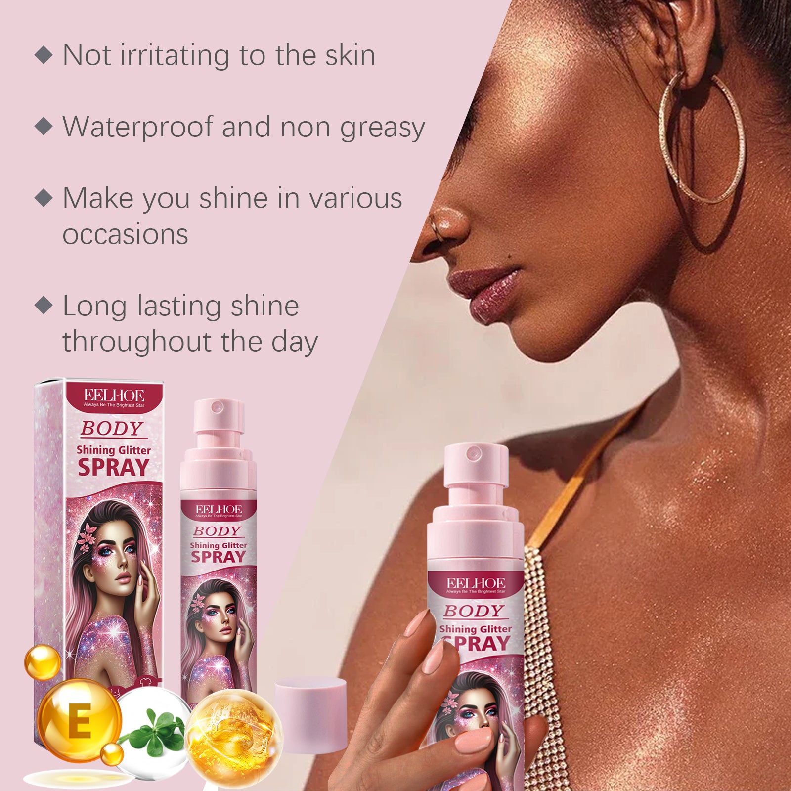 Glitter Highlighter Spray for Face Body Hair and Clavicle Glow