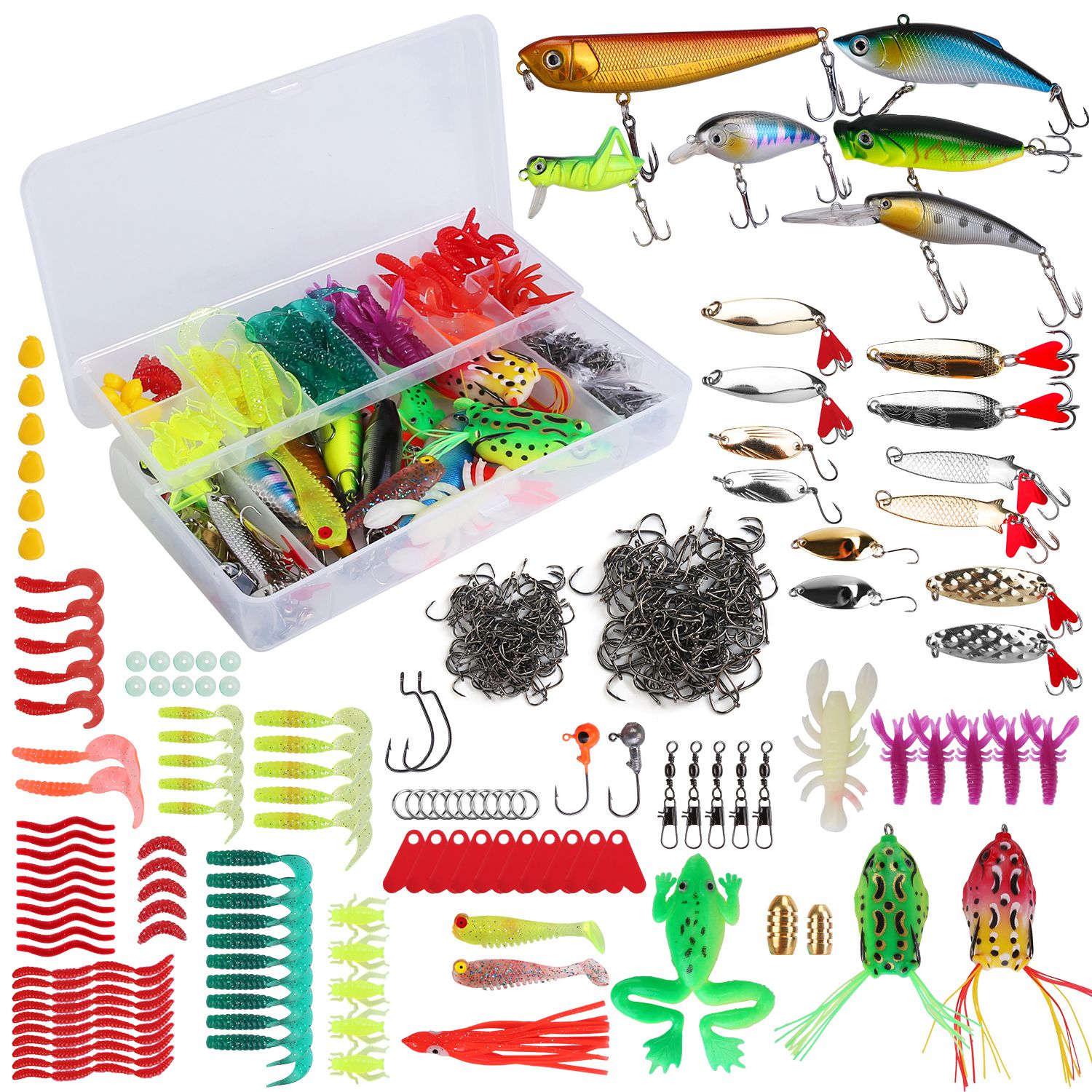 375pcs Fishing Lures Kit with Tackle Box for Freshwater & Saltwater