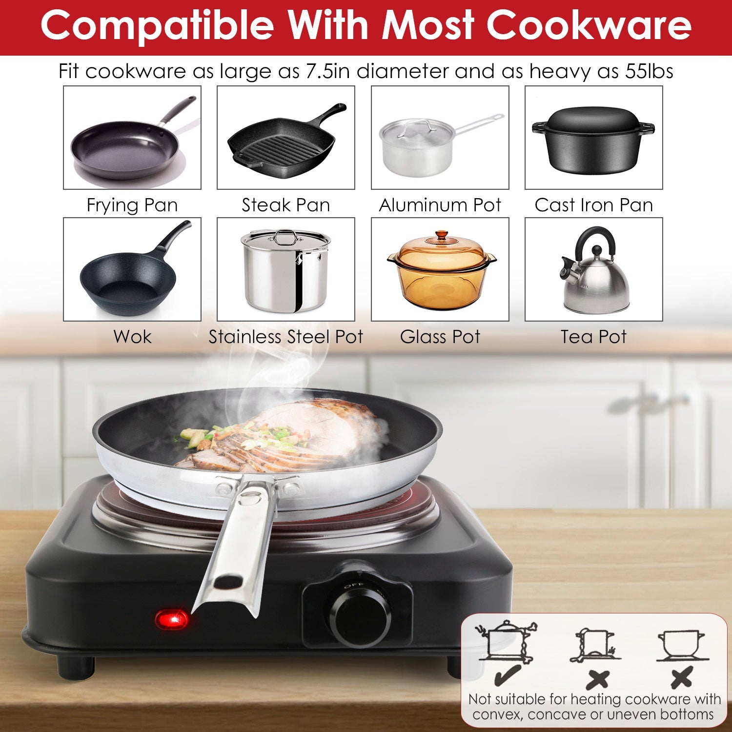 Powerful Infrared Hot Plate Portable Electric Single Burner