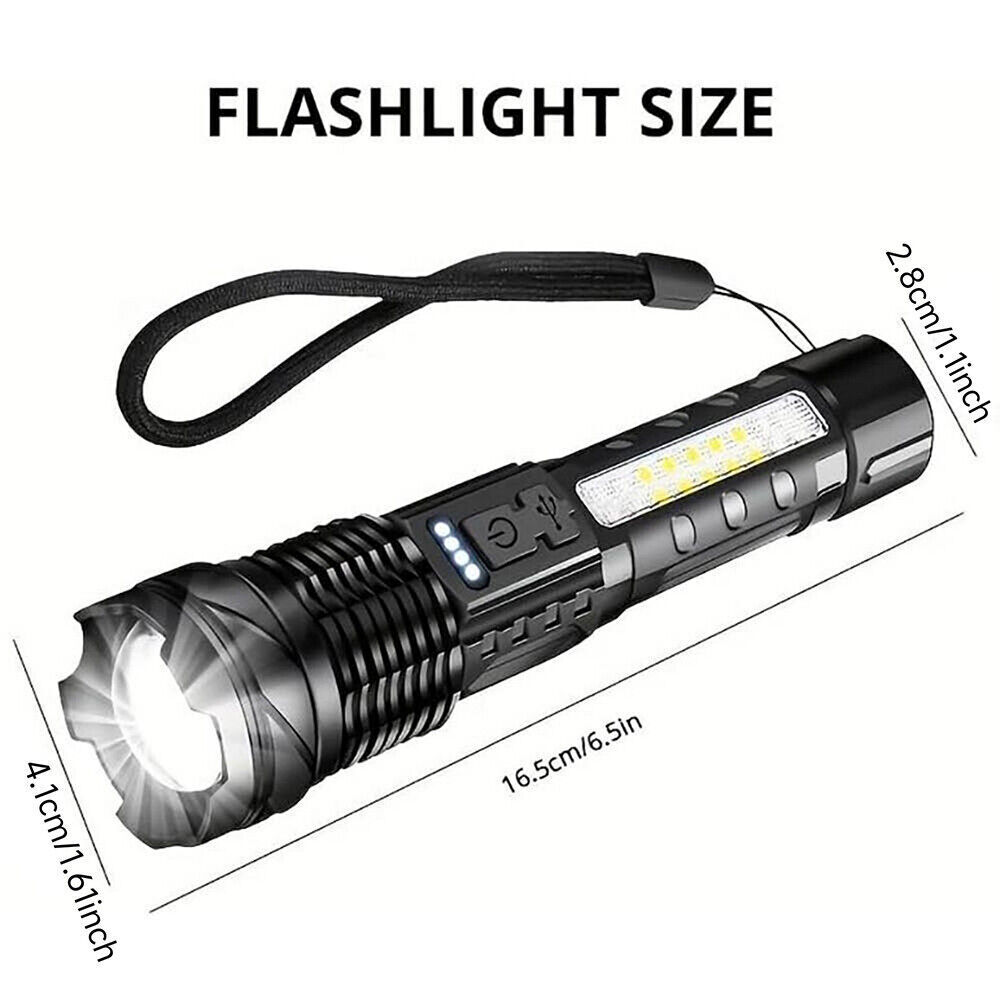 High Power Tactical Flashlight 7 Modes Zoom USB Recharge Torch