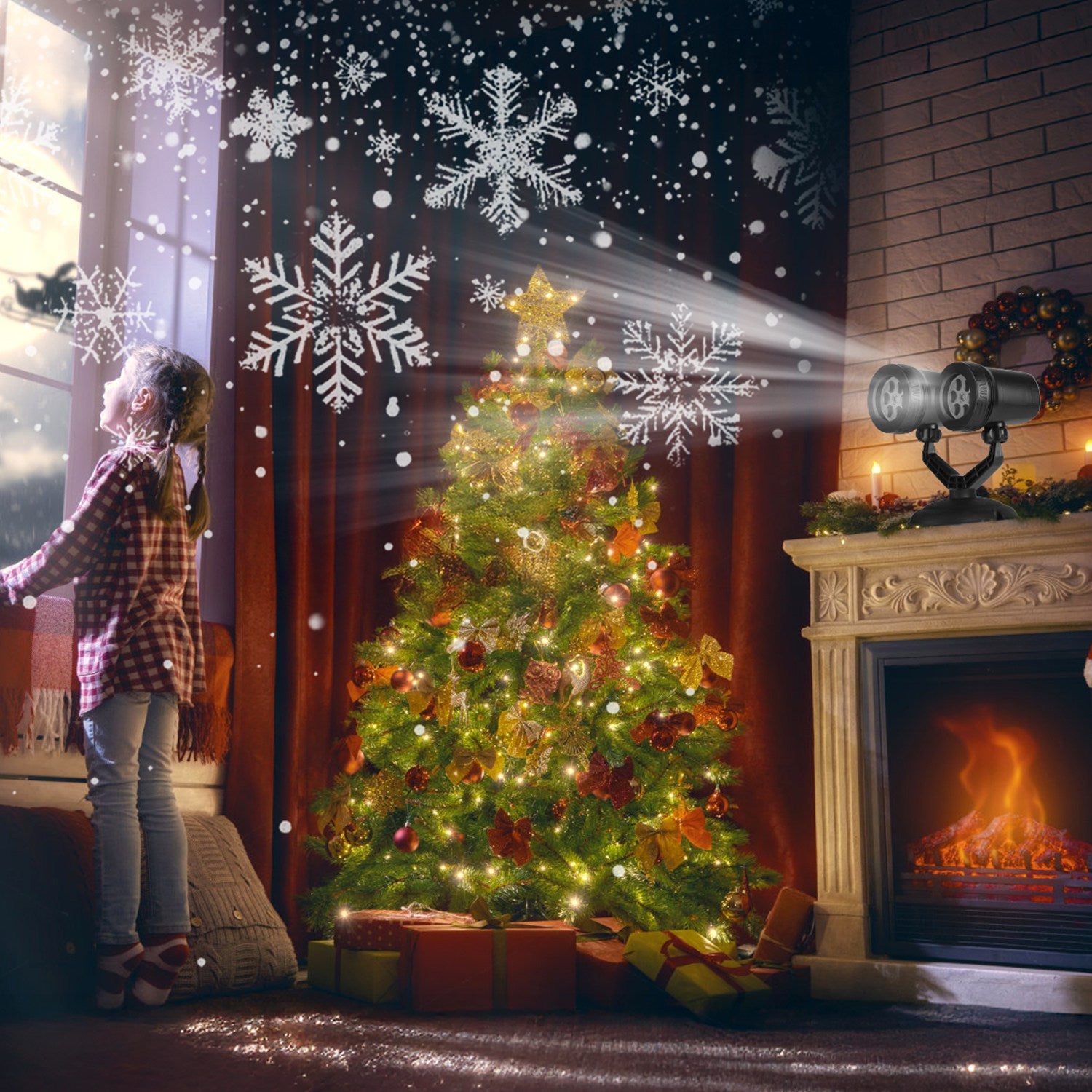 Magical Snowflake LED Projector Light Waterproof Dual Head Xmas