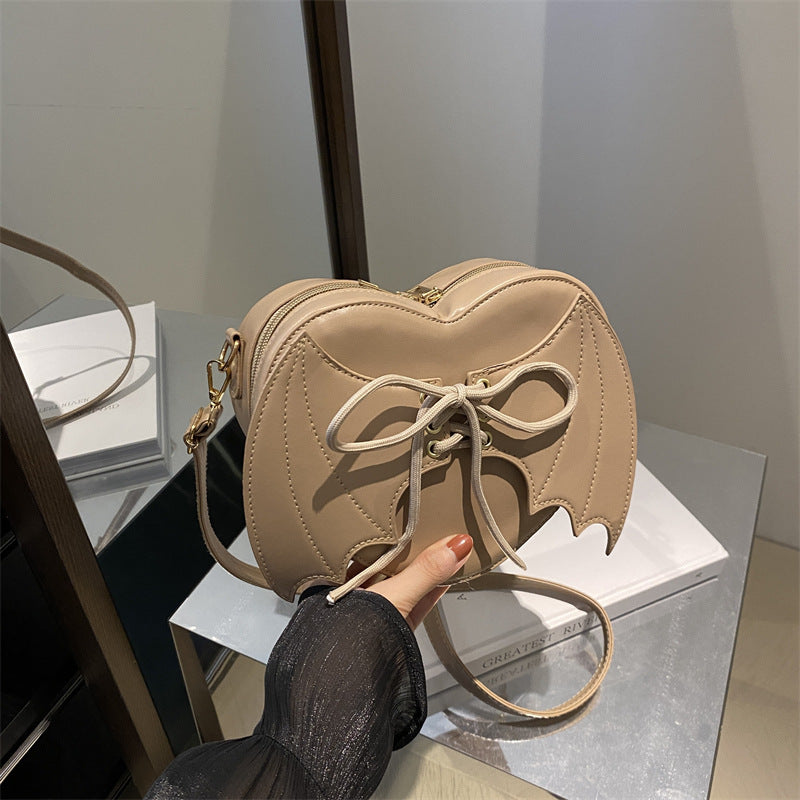 Heart Shape Crossbody Bag with Bat Wing Strap Unique Shoulder Style