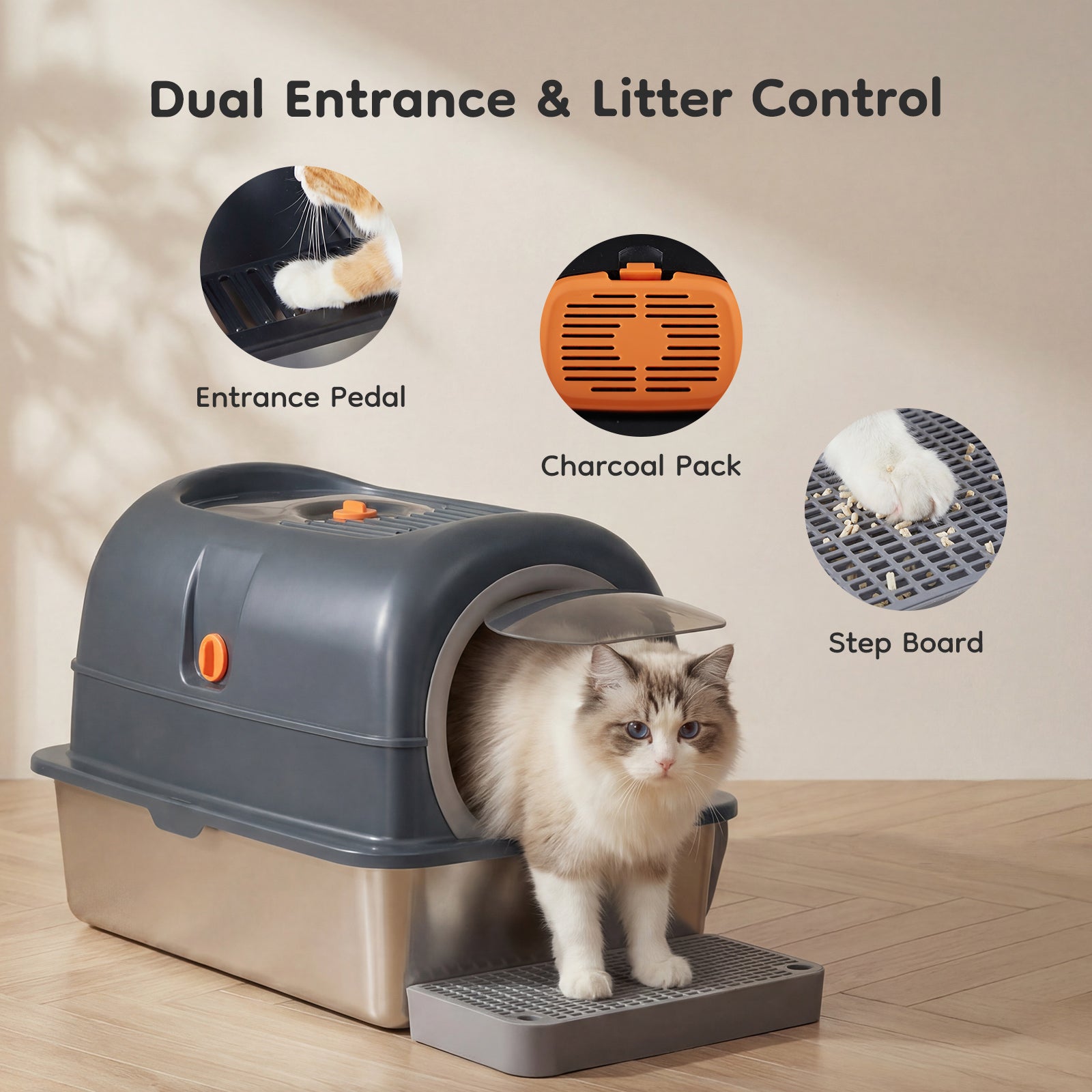 Double-Entry Convertible Cat Litter Box – Covered & Open Top Cat Toilet with Odor Control