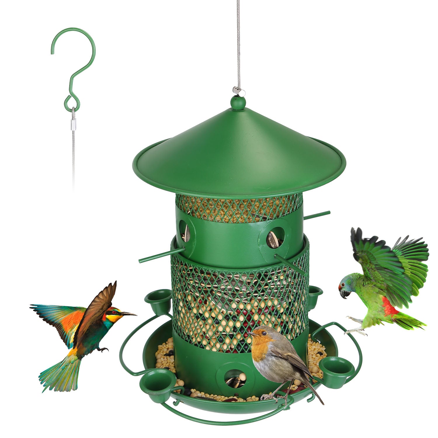 Large Squirrel Proof Hanging Bird Feeder Metal 6 Perch Garden