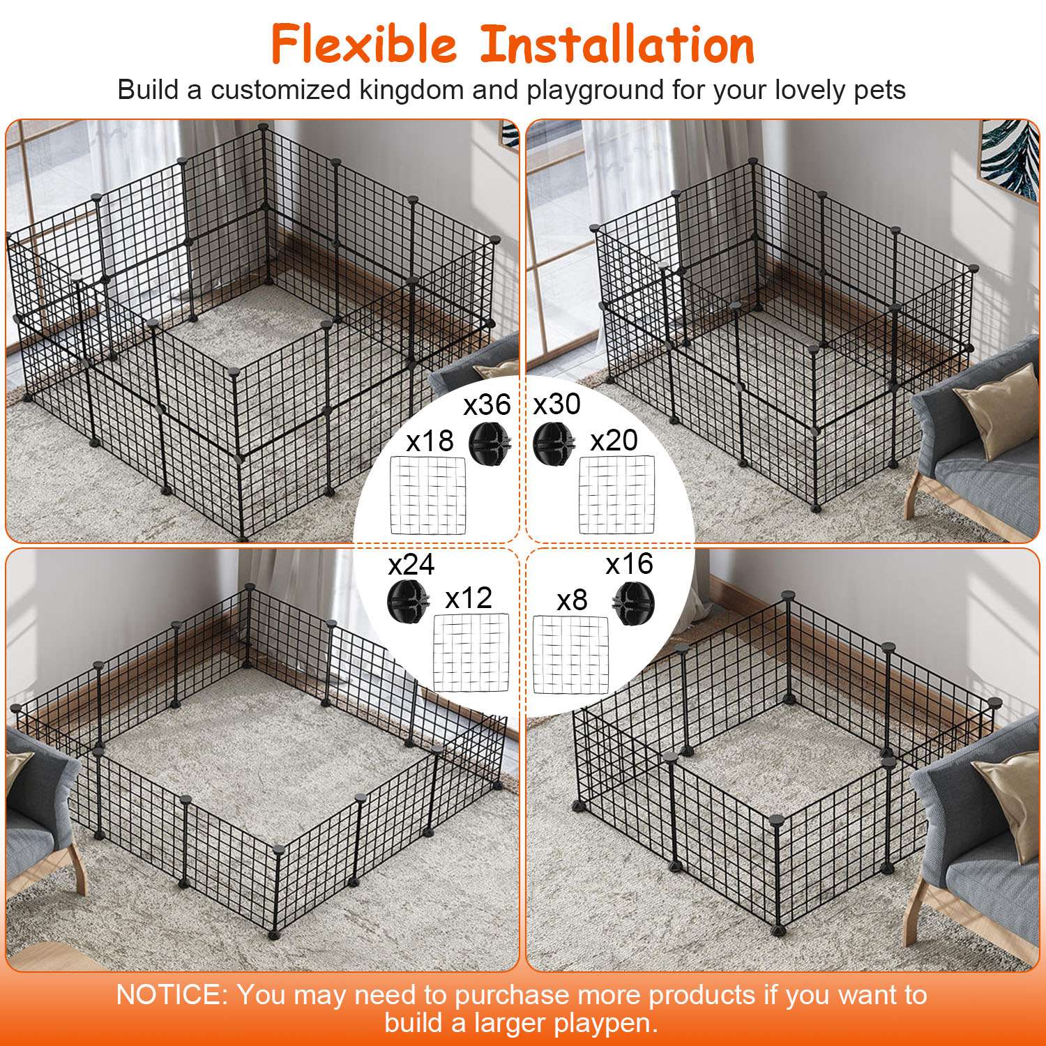 Small Animal Playpen Metal Fence with Door for Indoor Outdoor