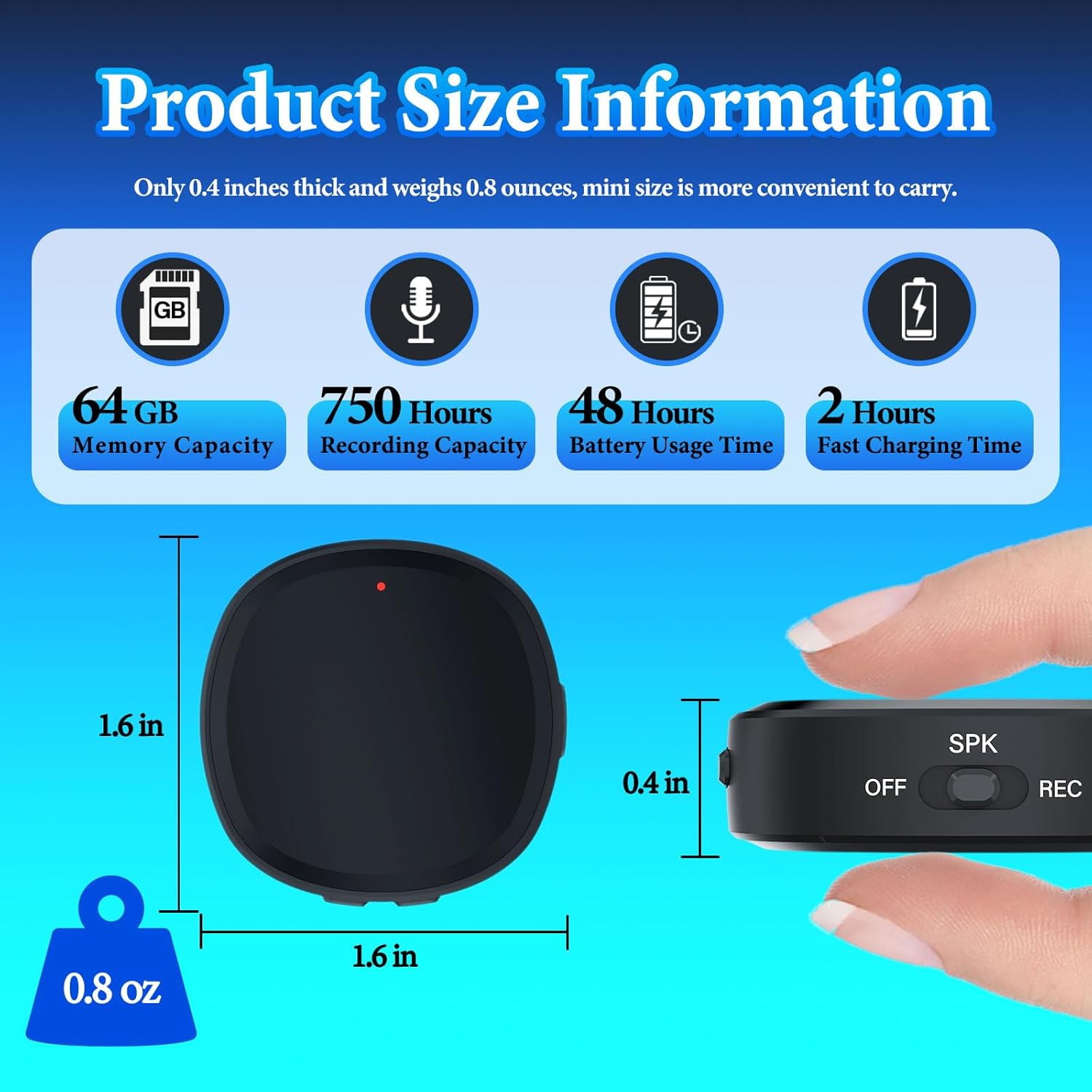 Magnetic Voice Recorder 64GB Voice Activated Recorder with Speaker