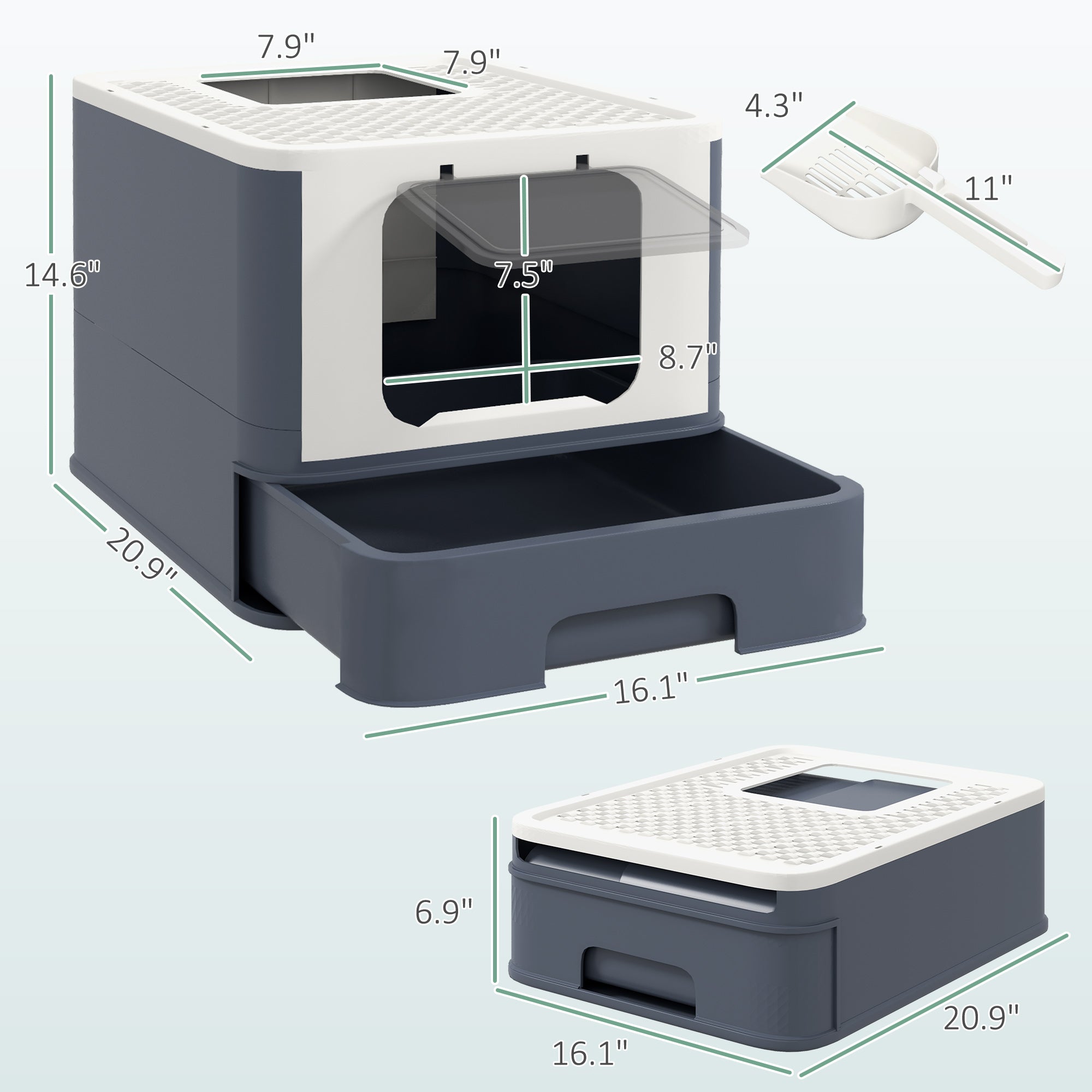 Large Enclosed Cat Litter Box with Lid & Scoop – Front Entry Top Exit Cat Toilet