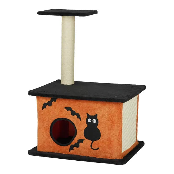 Halloween Cat Tree Tower with Condo & Scratching Post – 2-Level Plush Cat Activity Center