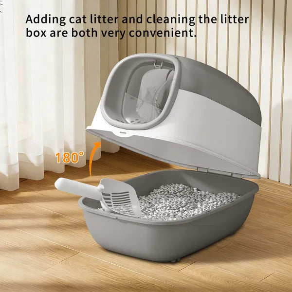 Fully Enclosed Cat Litter Box with Dual Entry – Odor Control Covered Cat Toilet