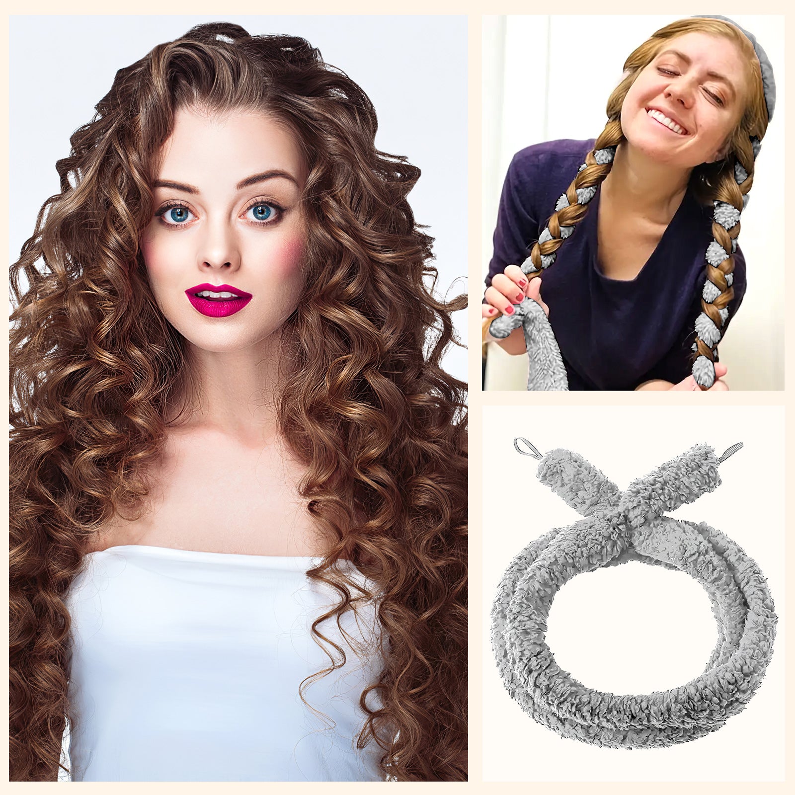 Satin Heatless Hair Curler Overnight Soft Wave Styling Rod Set