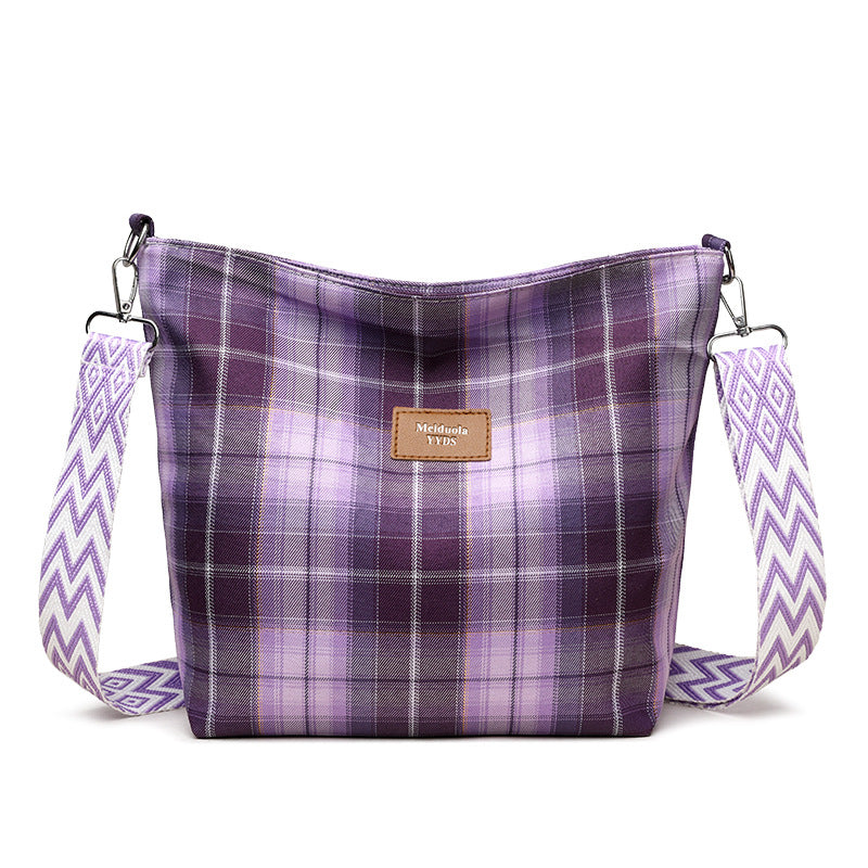 Women Large Capacity Contrast Check One Shoulder Commuter Messenger Bag