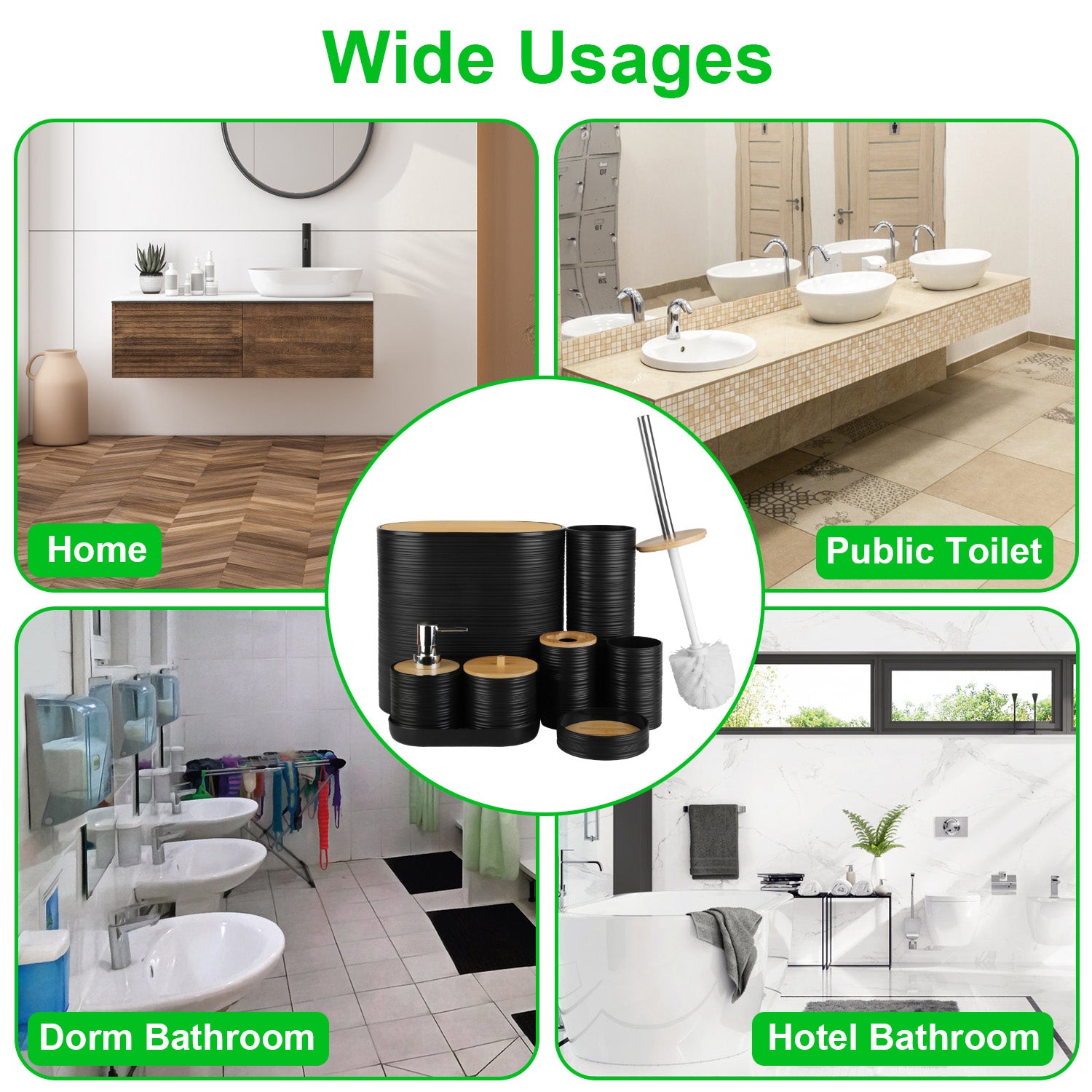 8 Piece Bathroom Accessories Set with Bamboo Lid & Organizer