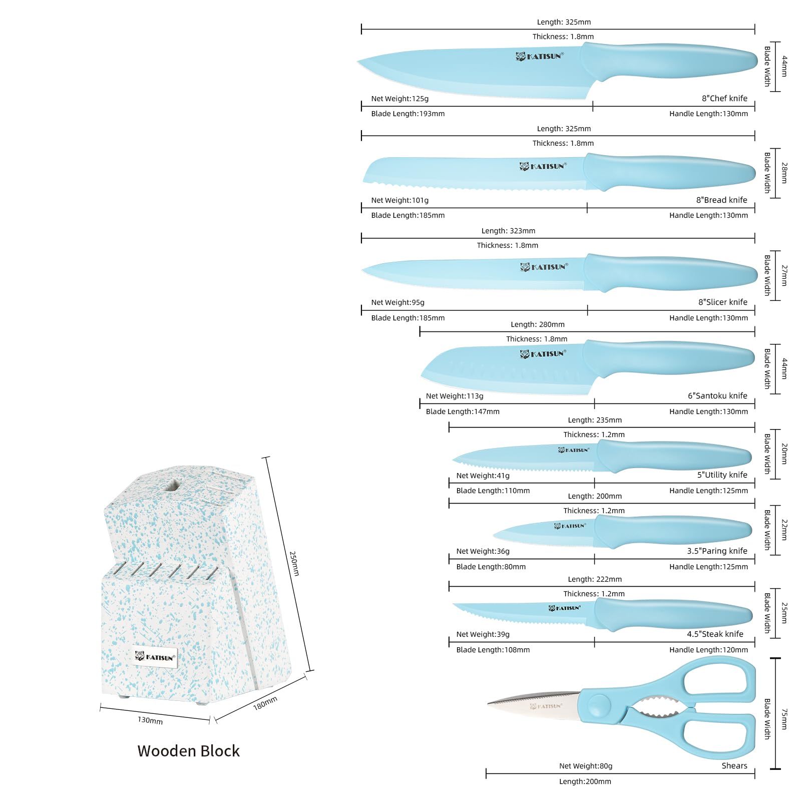 Premium Kitchen Knife Set with Block Non Stick Stainless Steel