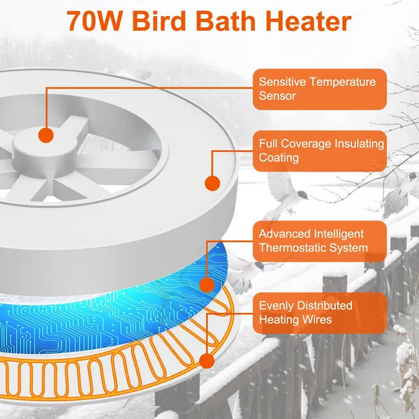 Powerful 70W Bird Bath Heater Outdoor Winter Deicer Waterproof