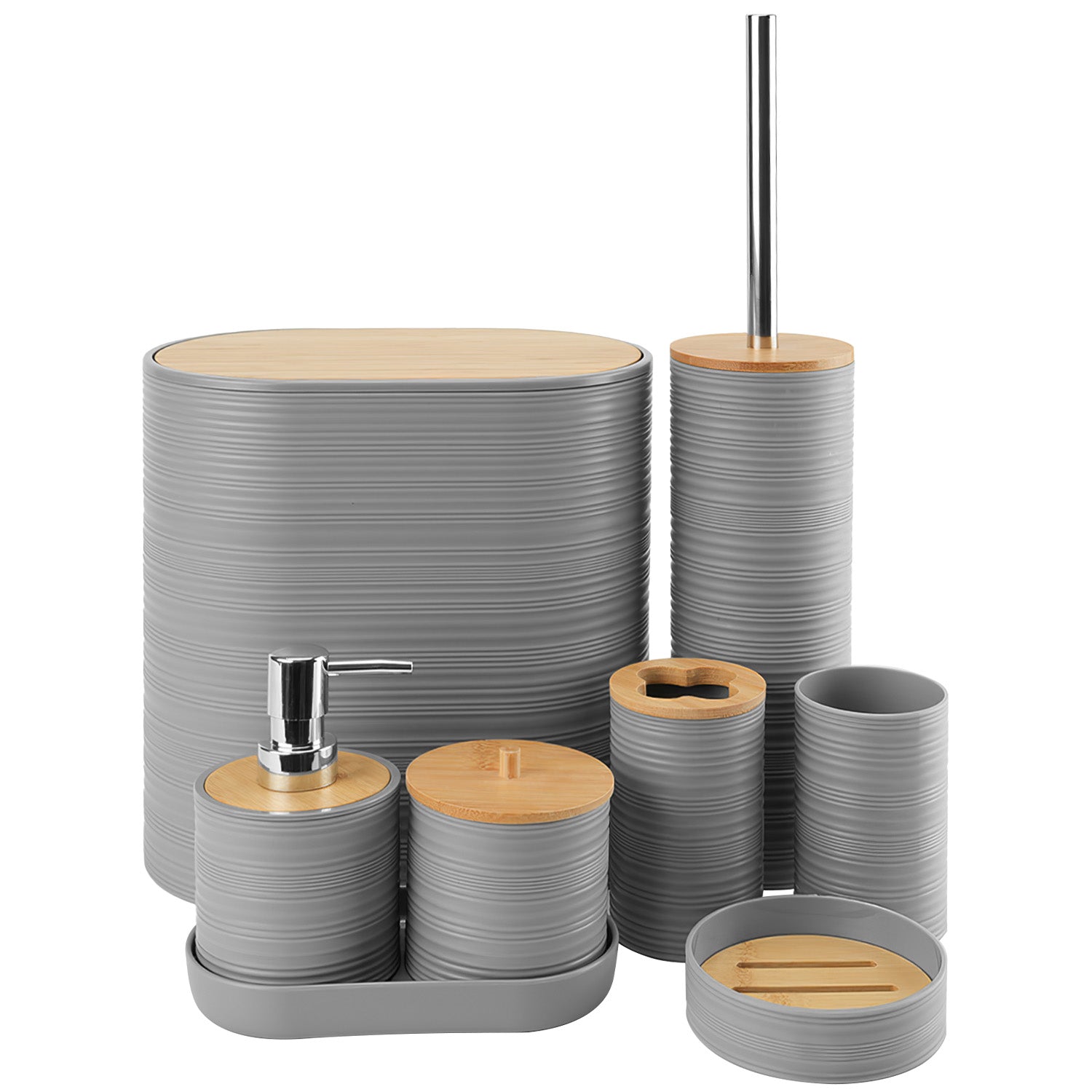 8 Piece Bathroom Accessories Set with Bamboo Lid & Organizer