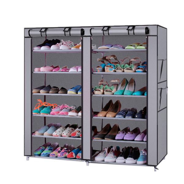 Large 6-Tier Double Row Shoe Cabinet with Fabric Cover Organizer