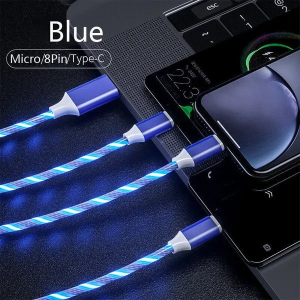 3 in 1 Fast Charging Cable LED Multi USB Type C Micro USB Cord