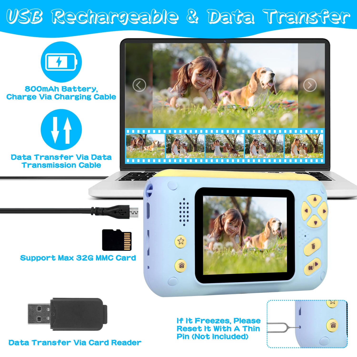 Kids Digital Camera Flip Lens HD Video Camcorder with Tripod