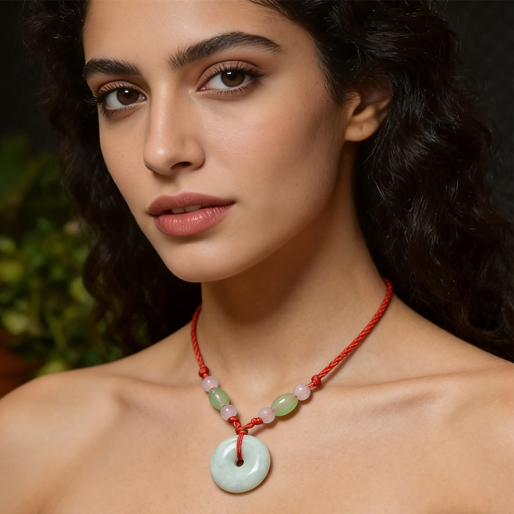 Natural Jade Peace Donut Necklace Healing Crystal Lucky Charm