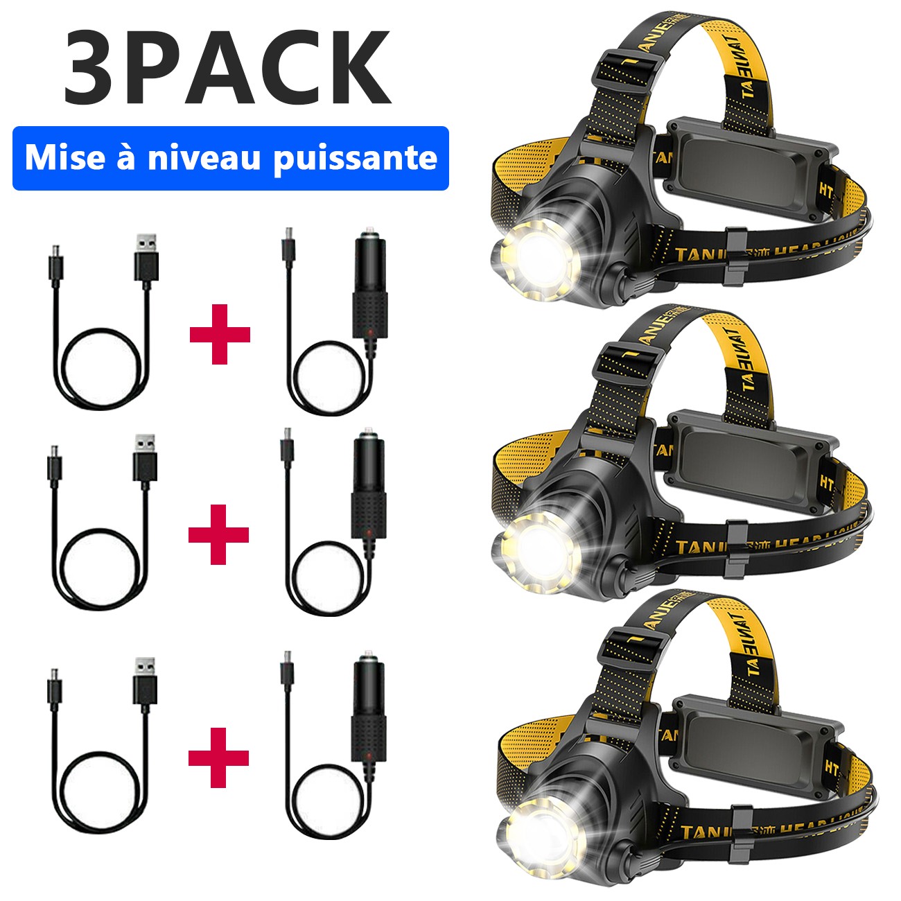 Rechargeable LED Headlamp Zoom Headlight 3 Modes Outdoor Torch