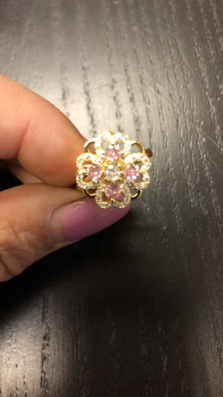 Luxury Golden Clover Rotating Ring – Zircon Adjustable Band