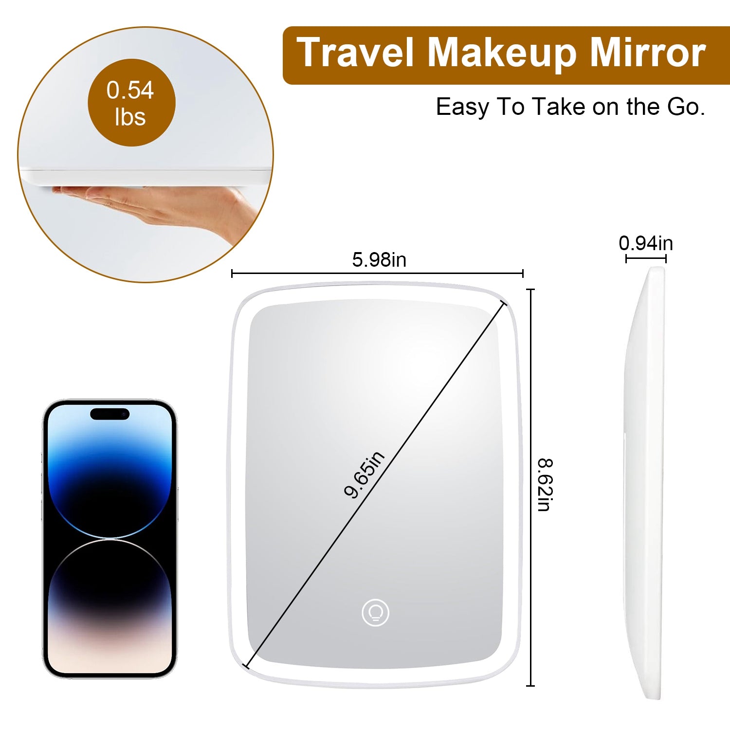 Portable LED Makeup Mirror Dimmable Light Touch Vanity Mirror