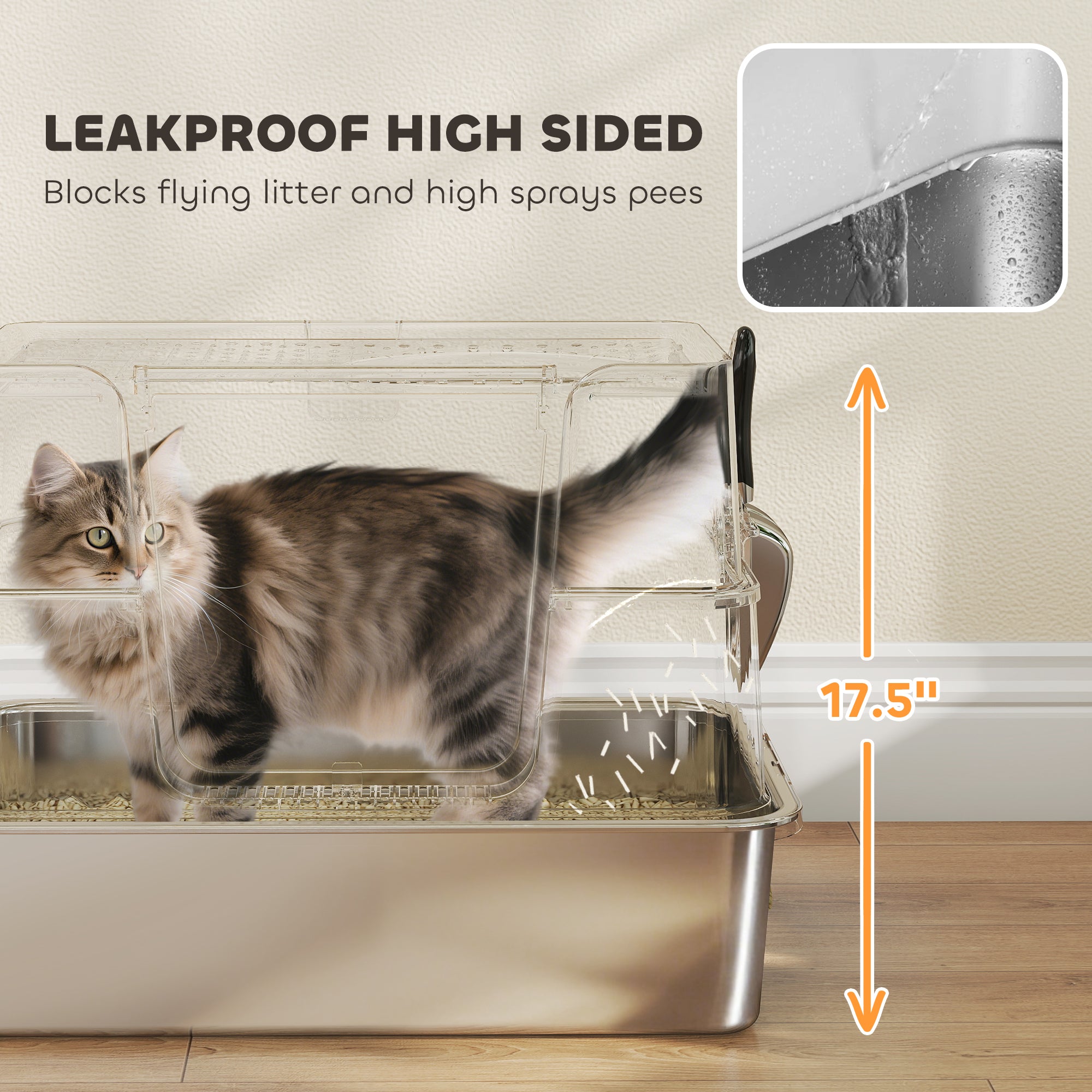 Premium XL Stainless Steel Cat Litter Box with Flip Top Enclosure