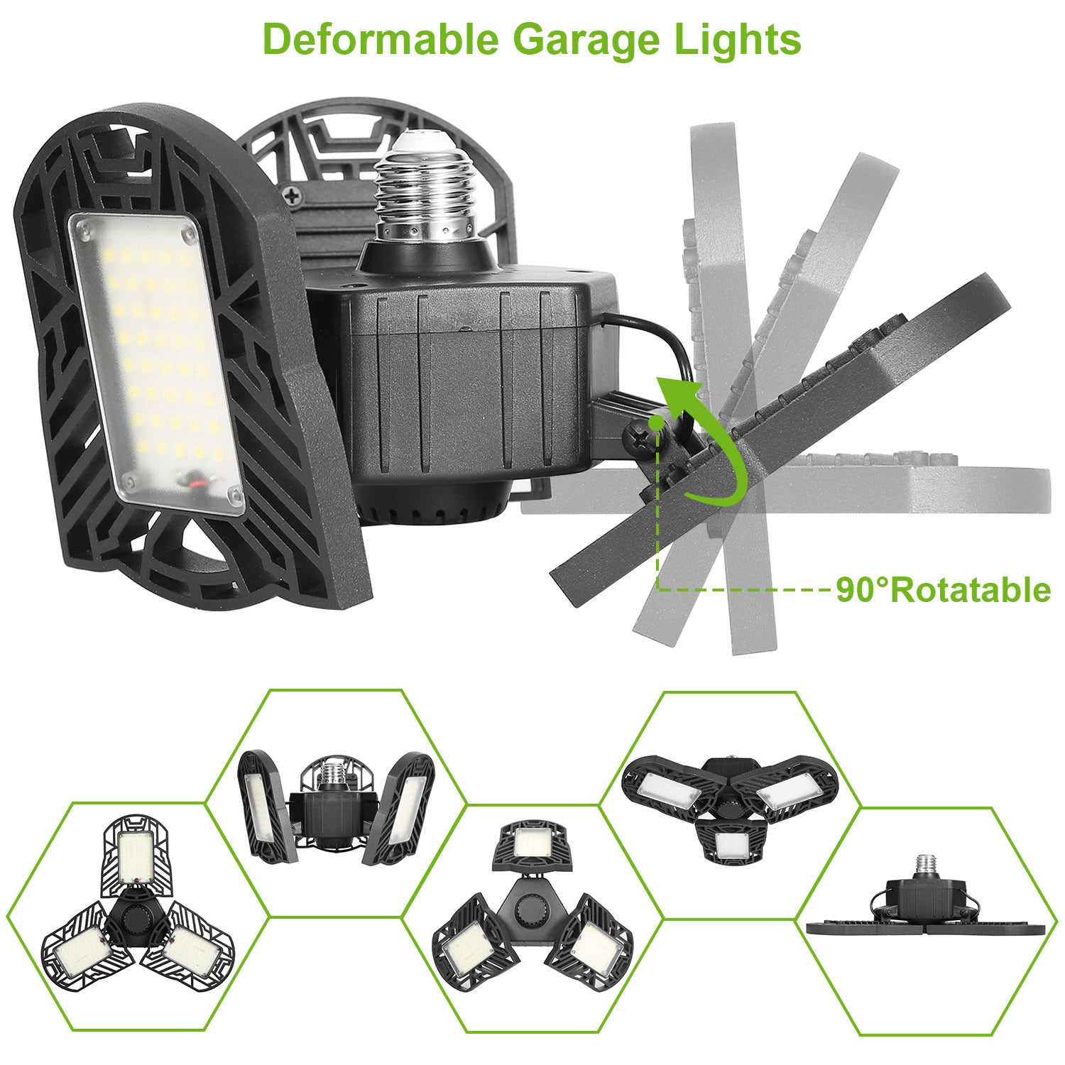 LED Garage Light 80W 7000LM Deformable E27 Workshop Lamp
