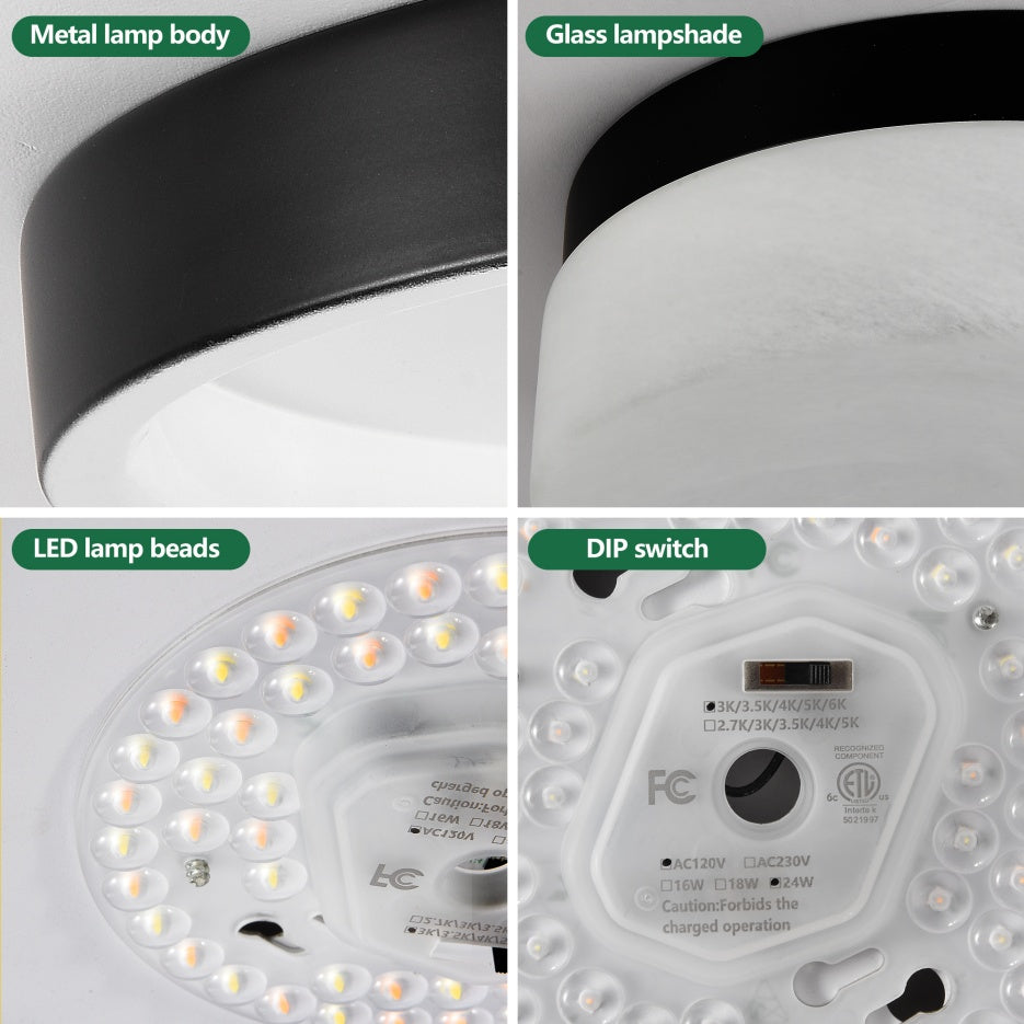 12 Inch LED Ceiling Light 24W Black Flush Mount Round Lamp