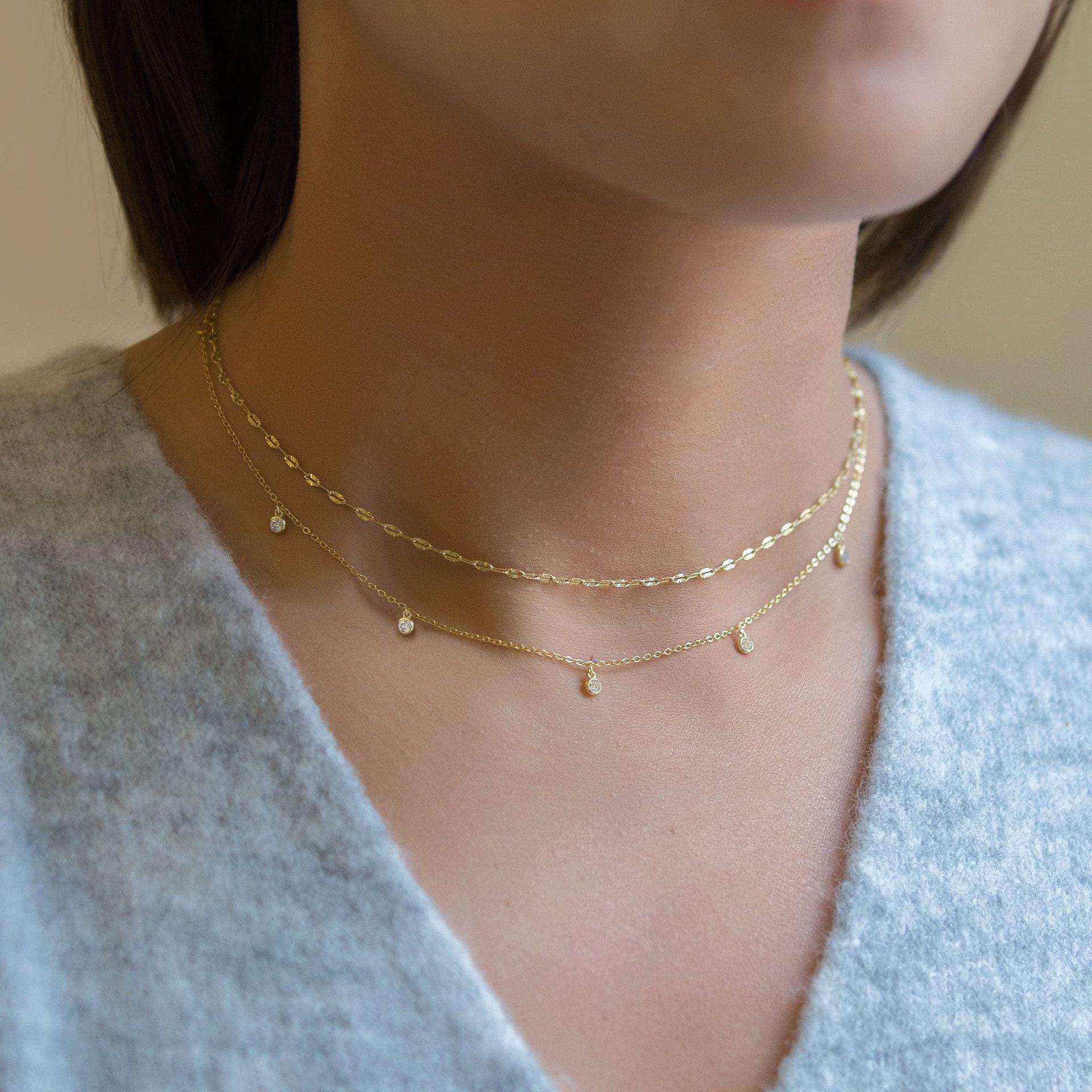 Colorful Waterdrop Necklace Dainty Bling Gold Side Pendant