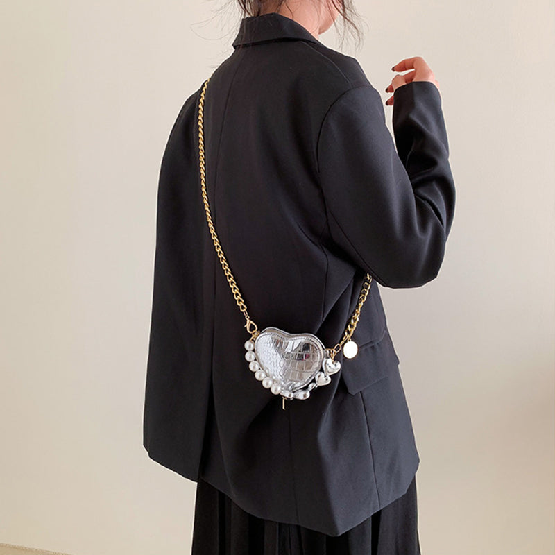 Mini Love Shape Pearl Handbag Cute Chain Shoulder Messenger Bag