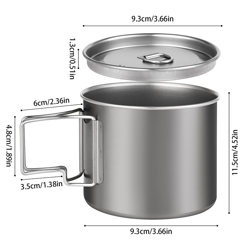 800ml Pure Titanium Camping Cup Foldable Handle Outdoor Mug